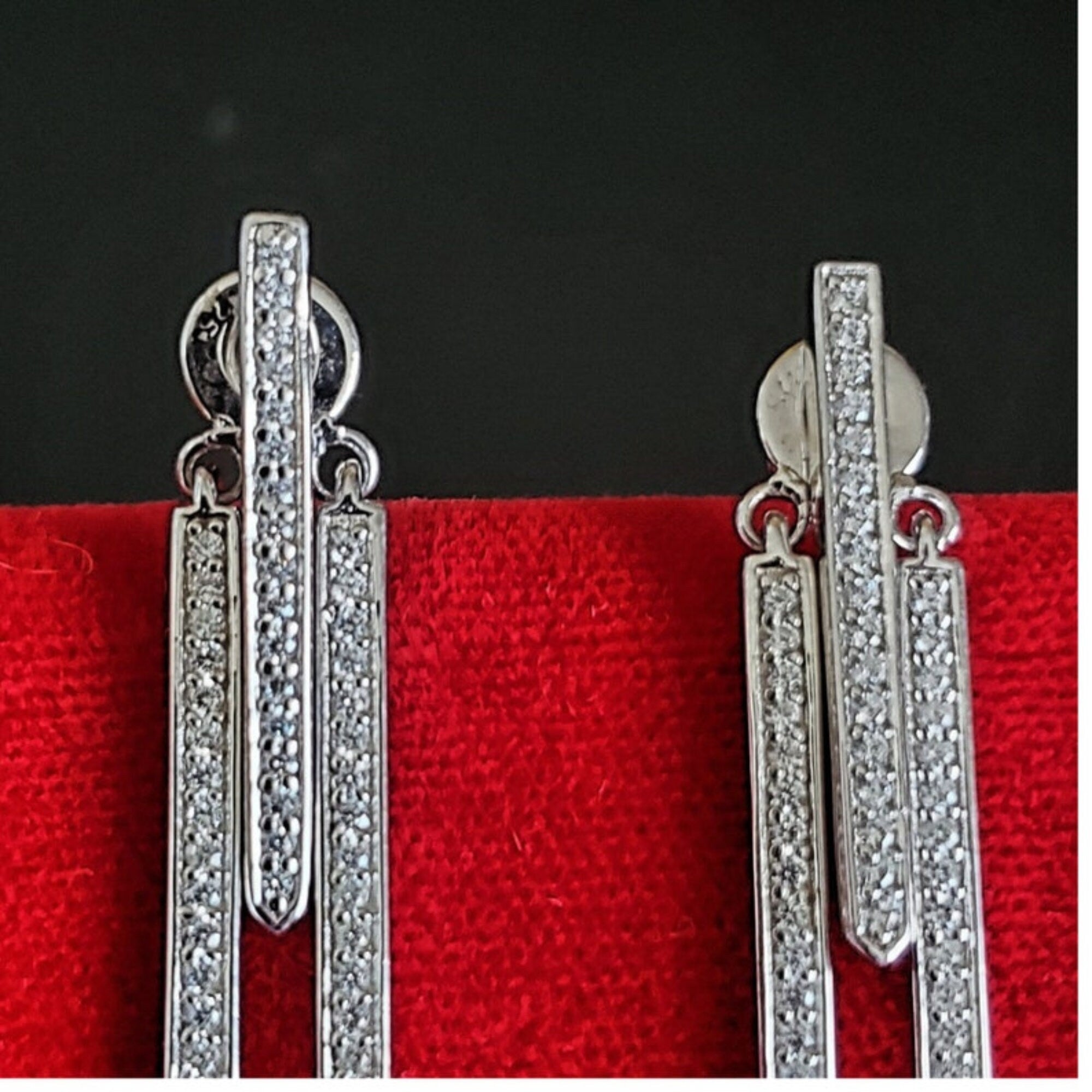 Outstanding Sas Line White Gold Earrings Bridal Earrings, Wedding Earrings