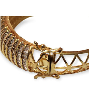 18K White Yellow Gold Plated Baguette Bracelet, Bangle, Wedding Jewelry, Couture, Runway