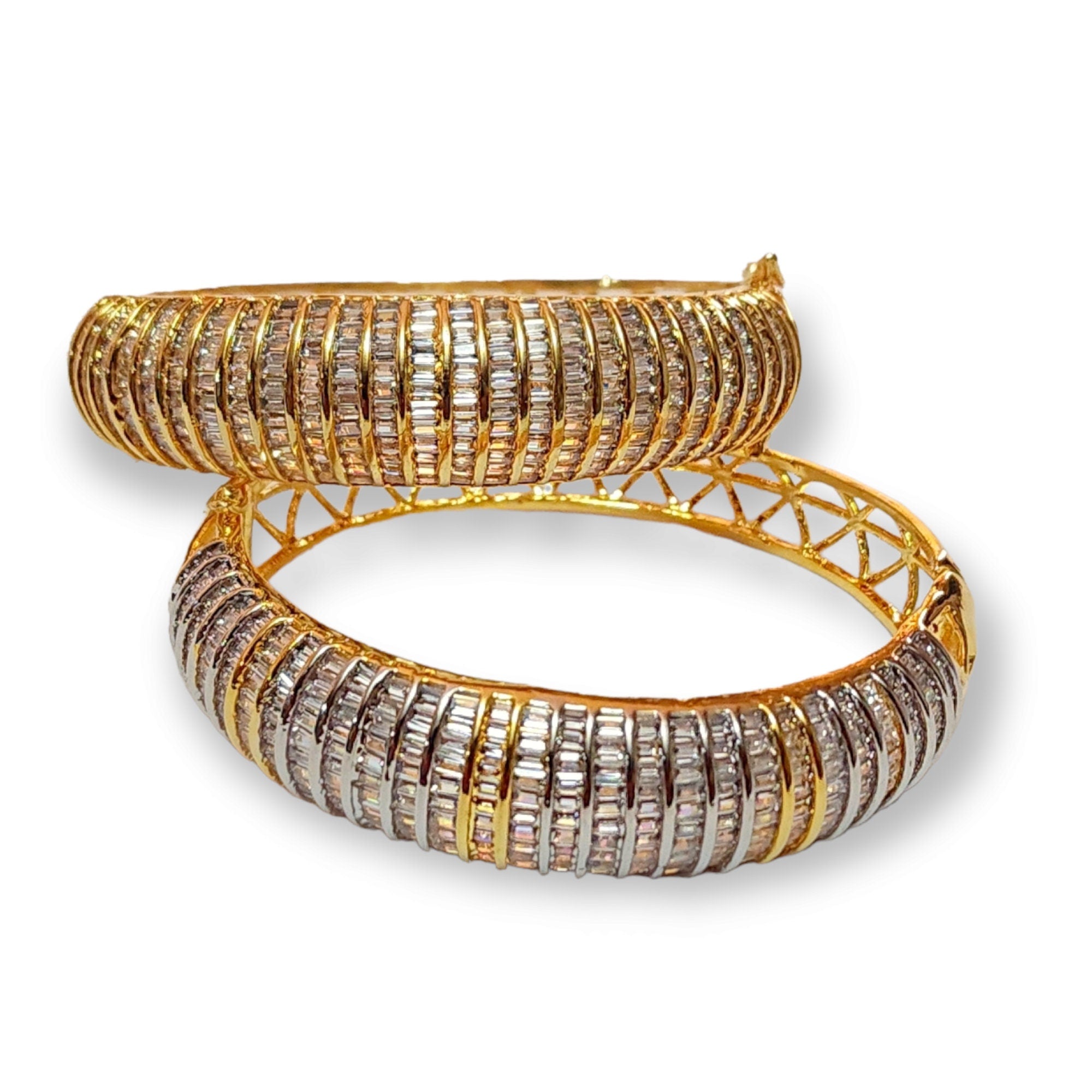 18K White Yellow Gold Plated Baguette Bracelet, Bangle, Wedding Jewelry, Couture, Runway