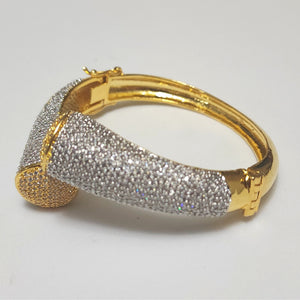 18K White Yellow Gold Plated Pave Illusion Stones Triangle Dangling Drop Bracelet, Bangel, Wedding Jewelry, Couture
