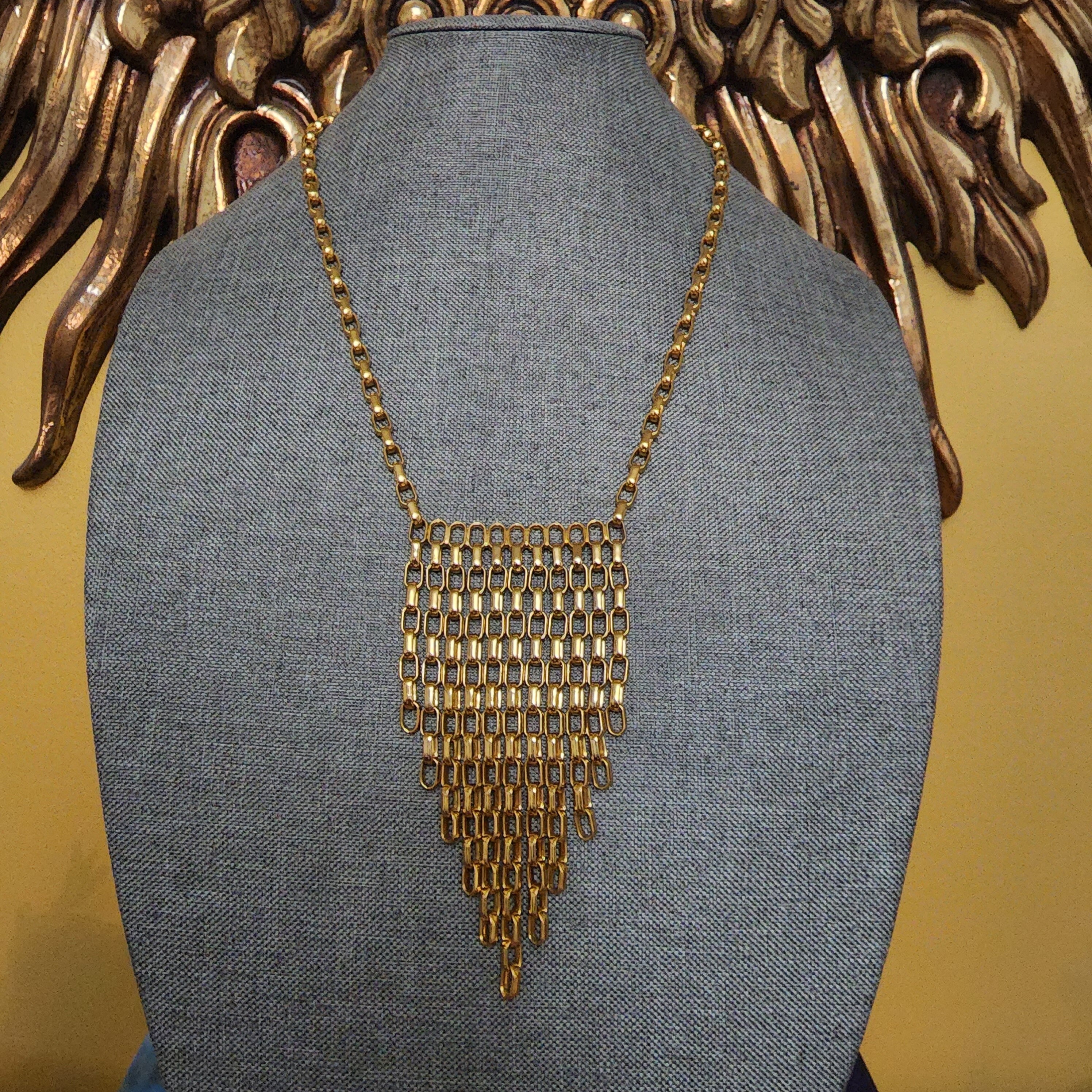 Gorgeous Gold Tone Droplet Necklace, Chainmail Necklace, Waterfall Necklace