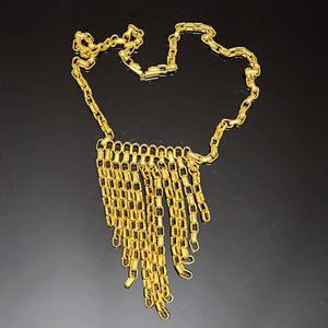 Gorgeous Gold Tone Droplet Necklace, Chainmail Necklace, Waterfall Necklace