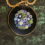 30" Millefiori Pendant Monet Gold Rolo Chain Vintage Necklace