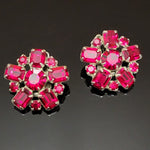 Lovely Weiss Floral Glass Ruby Stone Silvertone Vintage Clip On Earrings