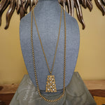 Gorgeous 42" TRIFARI Double Strand Rolo Chain Gold Pearl Pendant Necklace, Runway, Couture