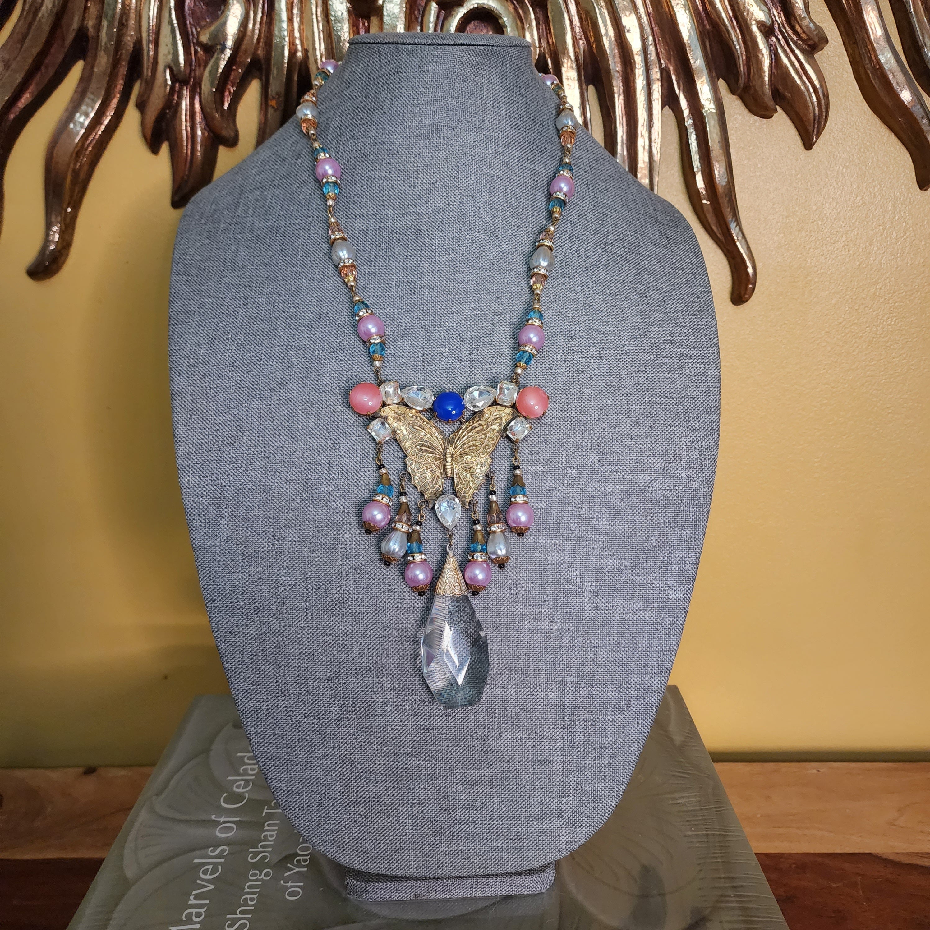 Statement Butterfly Deco Czech Multicolor Crystal Glass Stone Necklace