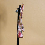 Pink Floral Porcelain Hoop Pierced Handmade Handpainted 22K Yellow Gold Trim Vintage Earrings