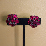 Lovely Weiss Floral Glass Ruby Stone Silvertone Vintage Clip On Earrings