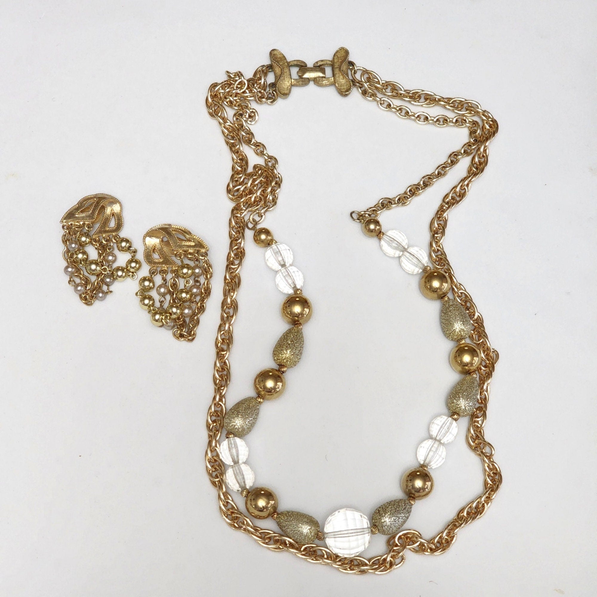Coro Multi-strand Beaded Gold Tone Prince Dangle Earrings