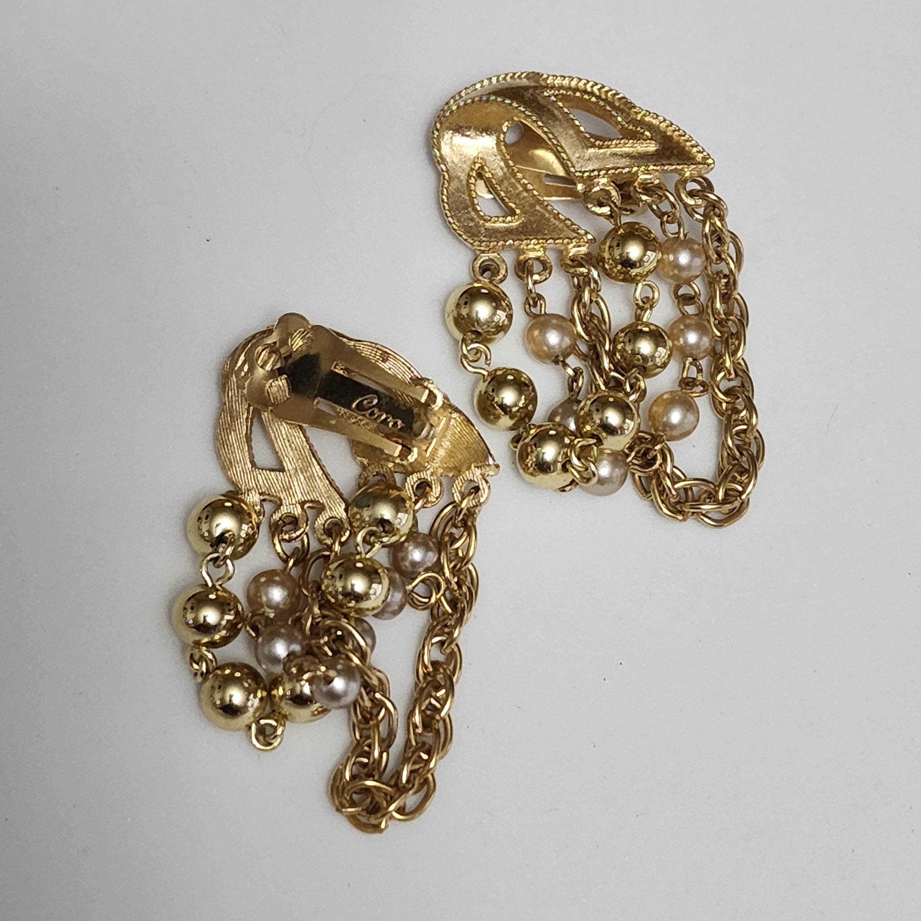 Coro Multi-strand Beaded Gold Tone Prince Dangle Earrings