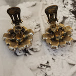 Lovely Weiss Floral Glass Ruby Stone Silvertone Vintage Clip On Earrings