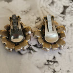 Lovely Weiss Floral Glass Ruby Stone Silvertone Vintage Clip On Earrings