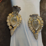 Ice Blue Glass Faux Topaz Tear Drop Clip On Rhinestones Vintage Earrings