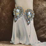 Ice Blue Glass Faux Topaz Tear Drop Clip On Rhinestones Vintage Earrings