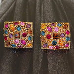 Stunning Mosaic Glass Sapphire Cluster Gold Plated Earrings