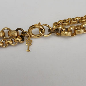 Gorgeous 42" TRIFARI Double Strand Rolo Chain Gold Pearl Pendant Necklace, Runway, Couture