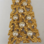 Gorgeous 42" TRIFARI Double Strand Rolo Chain Gold Pearl Pendant Necklace, Runway, Couture