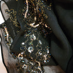 72" Vintage Lord and Taylor Black Silk Sequence Scarf