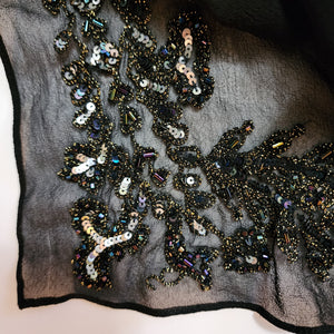 72" Vintage Lord and Taylor Black Silk Sequence Scarf