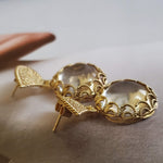 Stunning Etruscan MILOR Italy Gold Vermeil Quartz Drop Earrings 18K Gold Over 925 Sterling