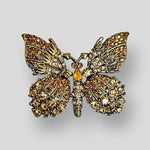 Gorgeous Amber Orange Rhinestone Antique Gold Butterfly Brooch, Topaz Citrine Root Beer Rhinestone, D&E Juliana?