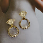 Stunning Etruscan MILOR Italy Gold Vermeil Quartz Drop Earrings 18K Gold Over 925 Sterling