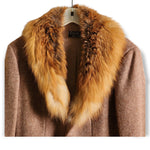 Polo Ralph Lauren Fox Fur Vintage Blazer Brown Mauve Herringbone Tweed With Fur Collar Sleeve (S)