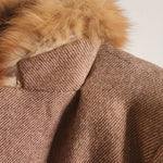 Polo Ralph Lauren Fox Fur Vintage Blazer Brown Mauve Herringbone Tweed With Fur Collar Sleeve (S)
