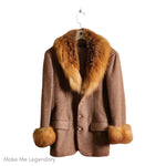 Polo Ralph Lauren Fox Fur Vintage Blazer Brown Mauve Herringbone Tweed With Fur Collar Sleeve (S)