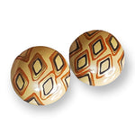 Statement Large Handpainted Diamond Design Gold Nude Clip On Earrings