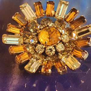 Stunning Kramer New York Brooch Diamante' Rhinestone Topaz Baguette