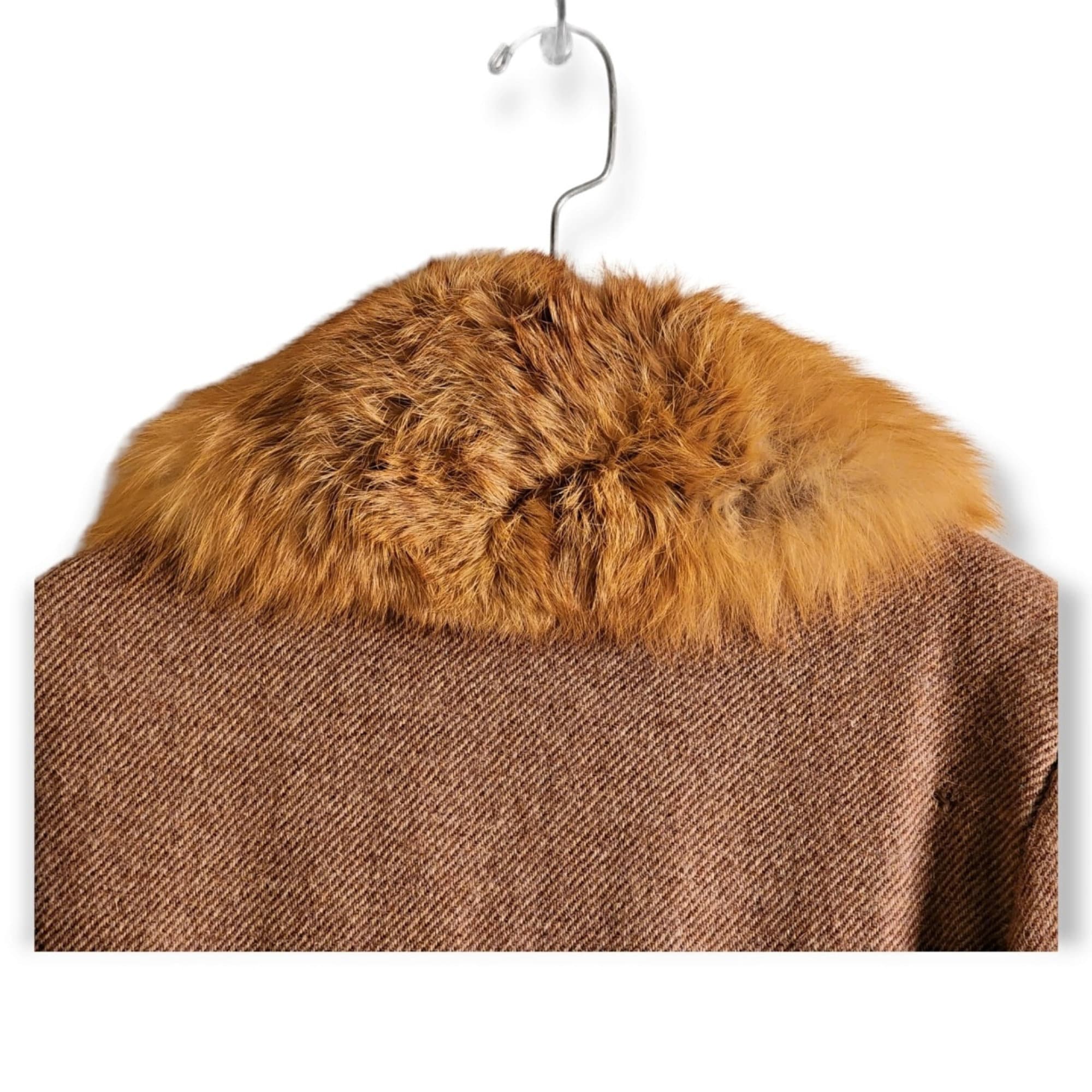 Polo Ralph Lauren Fox Fur Vintage Blazer Brown Mauve Herringbone Tweed With Fur Collar Sleeve (S)