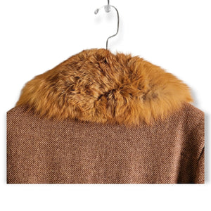Polo Ralph Lauren Fox Fur Vintage Blazer Brown Mauve Herringbone Tweed With Fur Collar Sleeve (S)