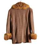 Polo Ralph Lauren Fox Fur Vintage Blazer Brown Mauve Herringbone Tweed With Fur Collar Sleeve (S)