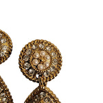 CRAFT Dangle Drop Pearl Black Crystals Vintage Gold Plated Clip On Earrings