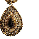 CRAFT Dangle Drop Pearl Black Crystals Vintage Gold Plated Clip On Earrings