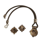 Linda Levinson Etruscan Silver Tone Leather Strap Necklace and Clip-On Earrings