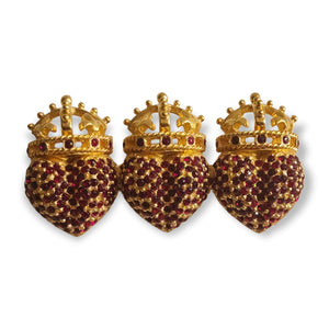 LINDA LEVINSON Crowned Heart Glass Ruby Crystal Gold Plated Earrings