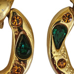French Moghul Glass Gold Plated Doorknockers Vintage Earrings, 80s Earrings