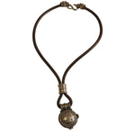 Linda Levinson Etruscan Silver Tone Leather Strap Necklace and Clip-On Earrings