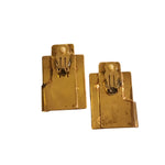 Stunning Brutalist Artisan Brass and Black Enamel Clip On Vintage Earrings