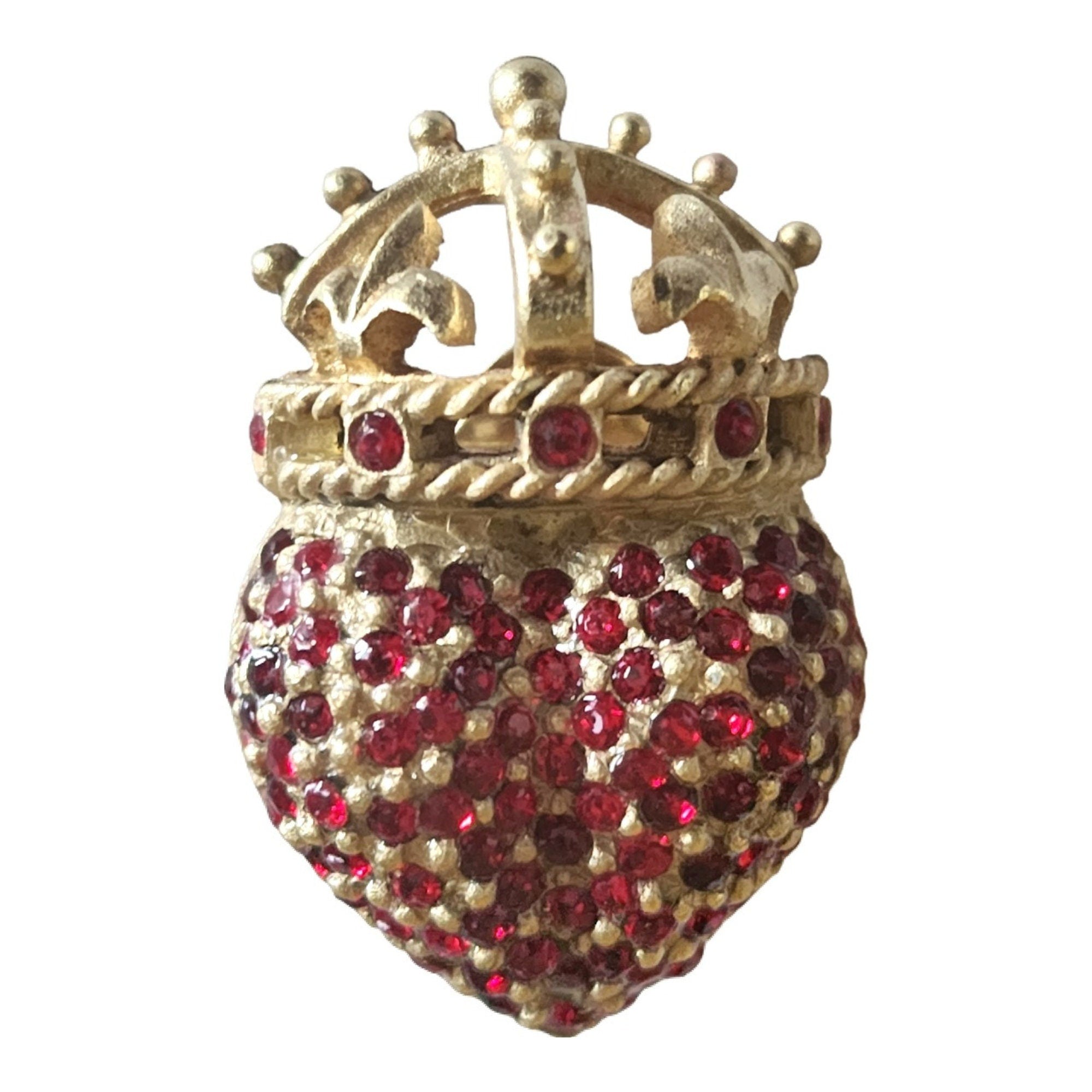 LINDA LEVINSON Crowned Heart Glass Ruby Crystal Gold Plated Earrings
