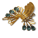 Aquamarine Clear Crystals Vintage Brooch Gold Plated 1/20 12K