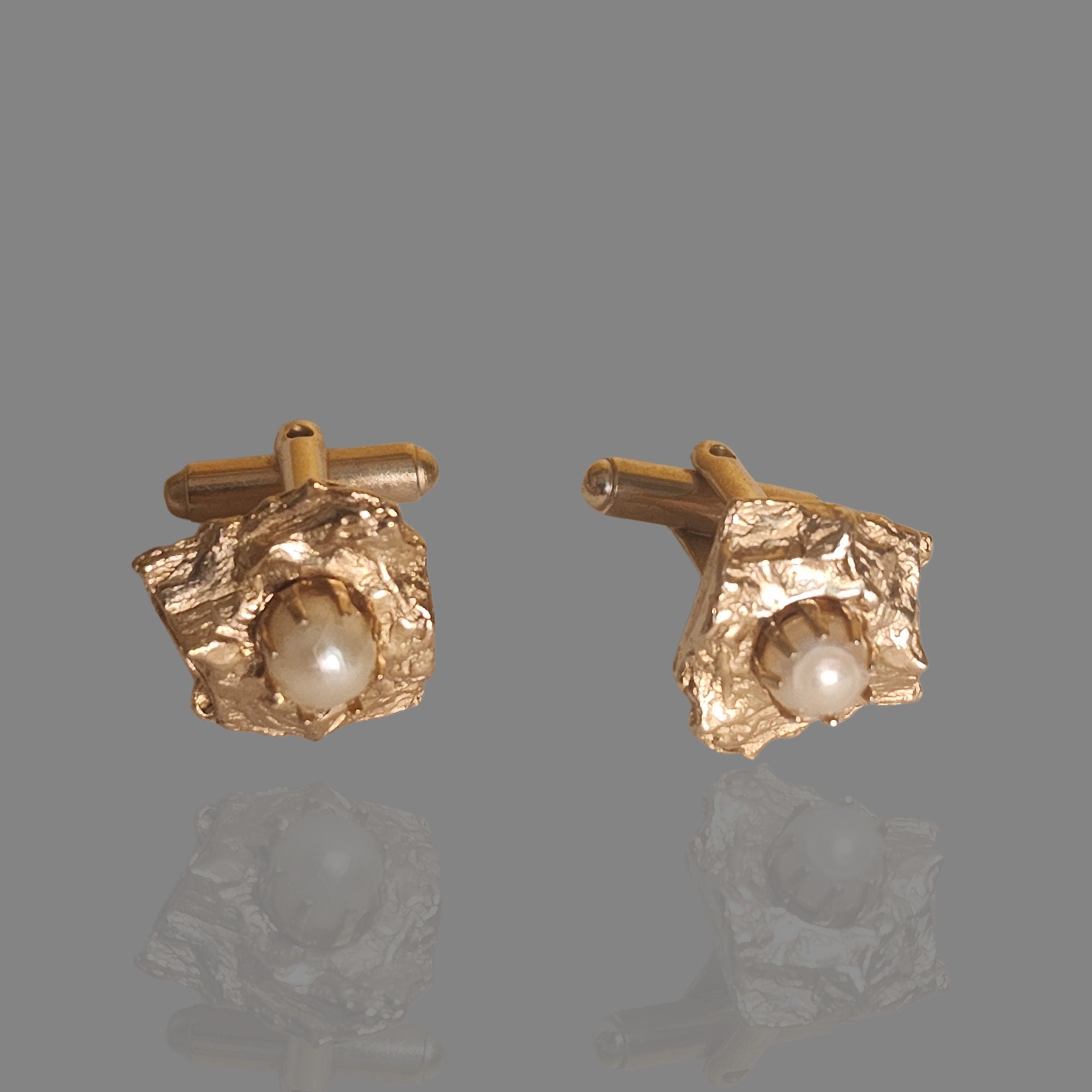 Pearl Nugget Gold Plated Vintage Cufflinks