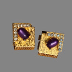 Amethyst Diamante' Gold Plated Mesh Vintage Cufflinks