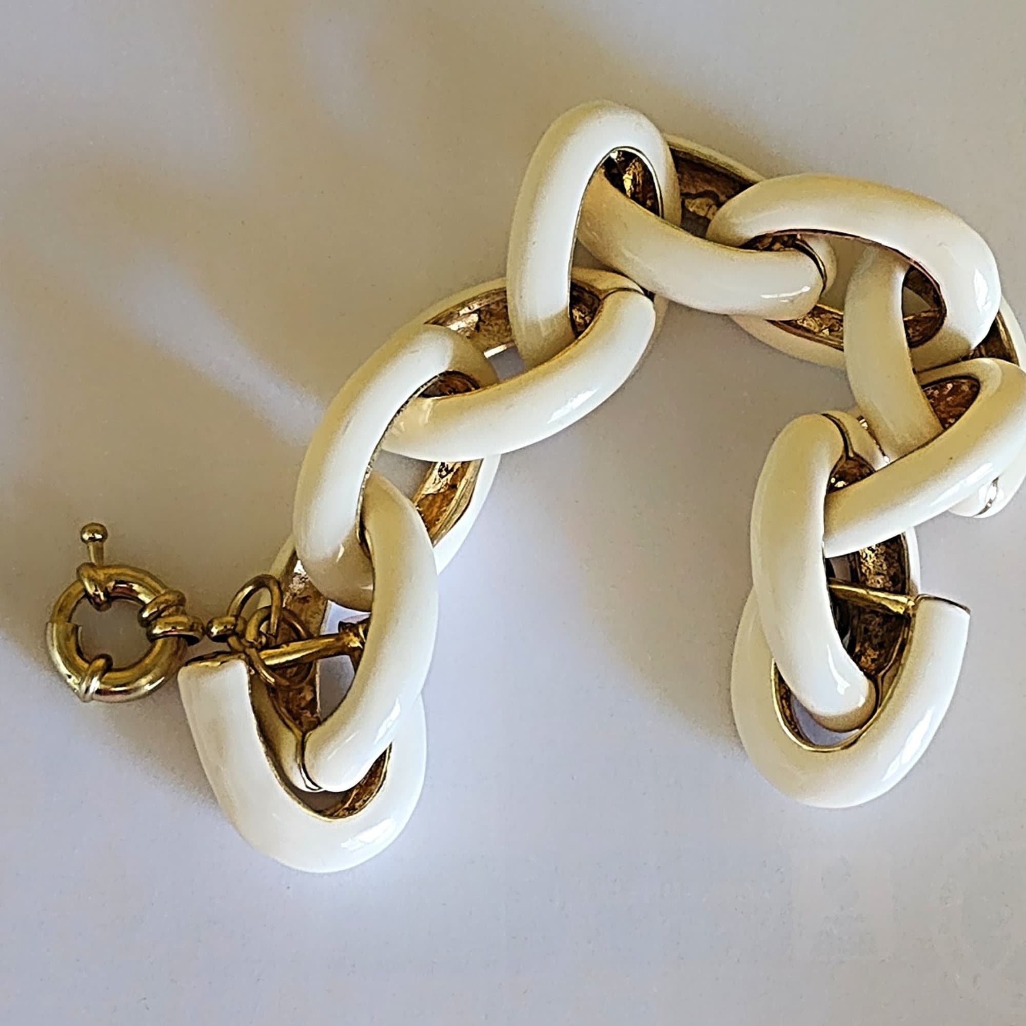Chunky Statement Link Turquoise, Crystal, Cream Gold Tone Bracelet