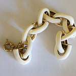 Chunky Statement Link Turquoise, Crystal, Cream Gold Tone Bracelet