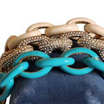 Chunky Statement Link Turquoise, Crystal, Cream Gold Tone Bracelet