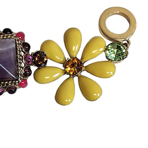 Beautiful CAROLEE LUX Flower Crystal Enamel Flower Cabochon Vintage Toggle Bracelet