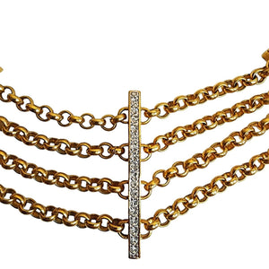 ERWIN PEARL Four Strand Web Gold Plated Pave Rhinestone Vintage Rolo Link Necklace